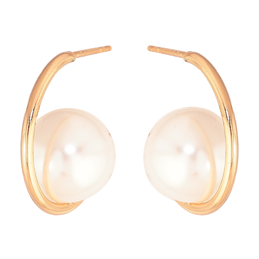 Серьги Xuping цвет Позолота 18К пусеты "Дужки с жемчужинами" фото №1