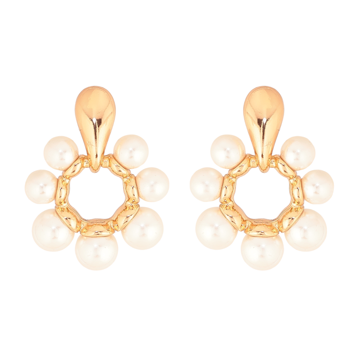 Серьги Xuping цвет Позолота 18К пусеты "Жемчужные цветочки" фото №16