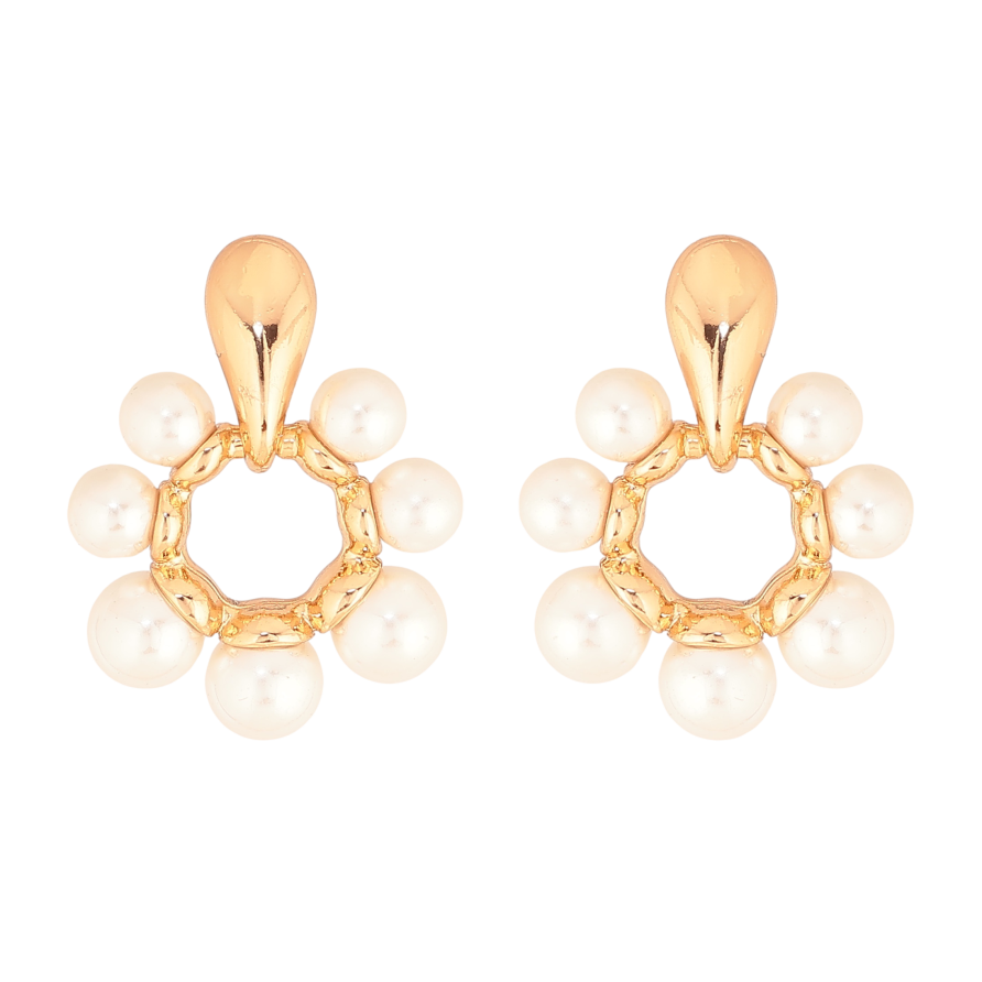 Сережки Xuping колір Позолота 18К пусети "Перлинні квіточки" фото №1