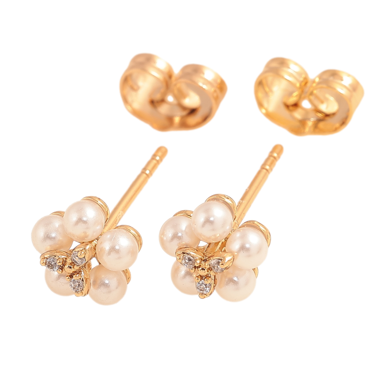 Серьги Xuping цвет Позолота 18К пусеты "Жемчужиные цветочки" фото №1