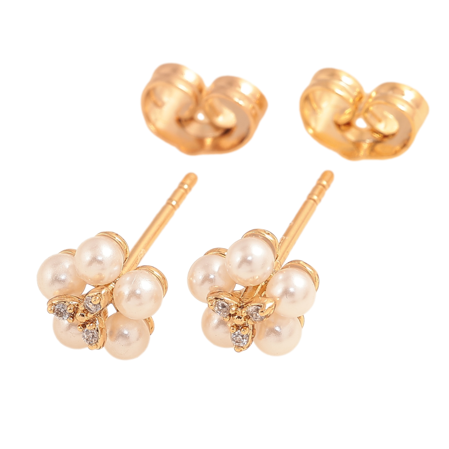 Серьги Xuping цвет Позолота 18К пусеты "Жемчужиные цветочки" фото №1