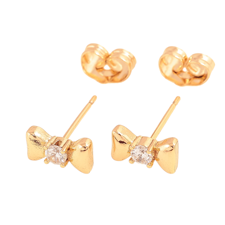 Серьги Xuping цвет Позолота 18К пусеты "Банты с кристаллами" фото №6