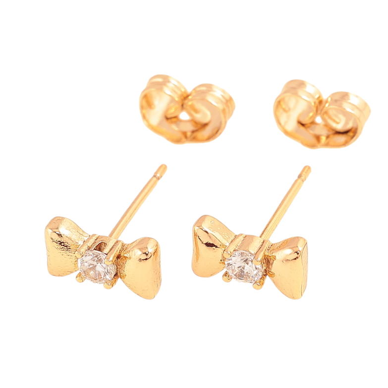 Сережки Xuping колір Позолота 18К пусети "Банти з кристалами" фото №1