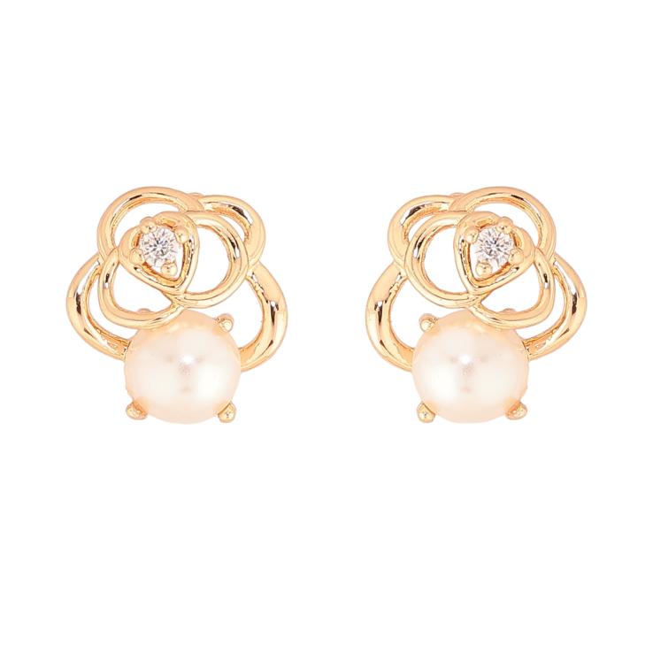 Серьги Xuping цвет Позолота 18К пусеты "Цветочки с жемчужинами" фото №6