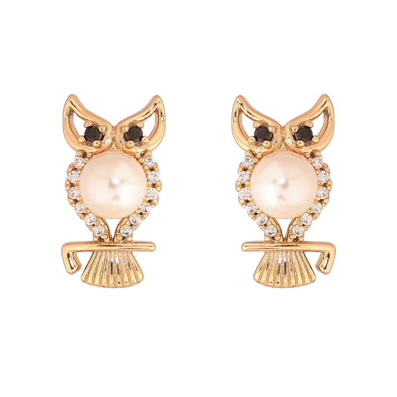 Серьги Xuping цвет Позолота 18К пусеты "Совы с жемчугом и кристаллами" фото №1 Серьги Xuping цвет Позолота 18К пусеты "Совы с жемчугом и кристаллами" фото №1