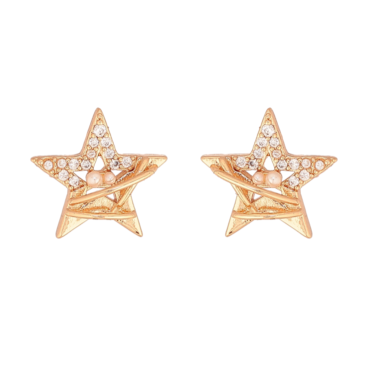 Серьги Xuping цвет Позолота 18К пусеты "Звездочки с кристаллами" фото №9