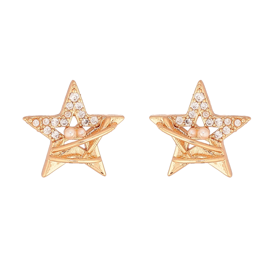 Серьги Xuping цвет Позолота 18К пусеты "Звездочки с кристаллами" фото №1