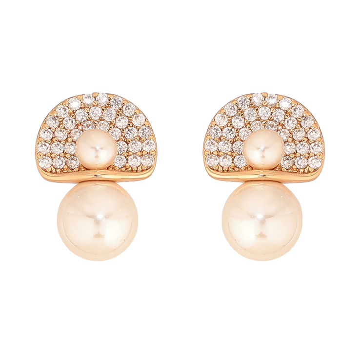 Серьги Xuping цвет Позолота 18К пусеты "Узор с жемчужинами и кристаллами" фото №13