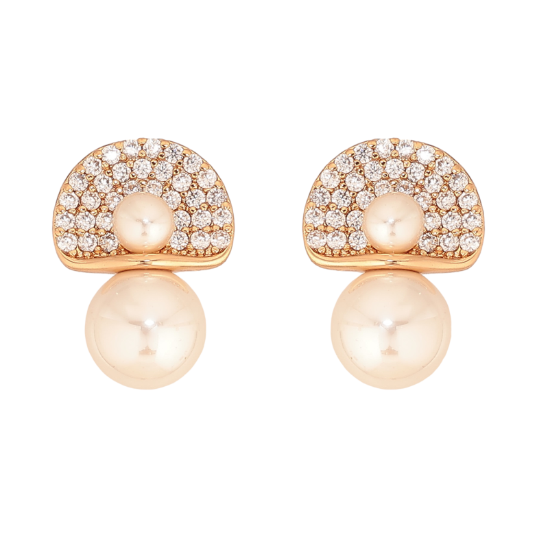 Серьги Xuping цвет Позолота 18К пусеты "Узор с жемчужинами и кристаллами" фото №1