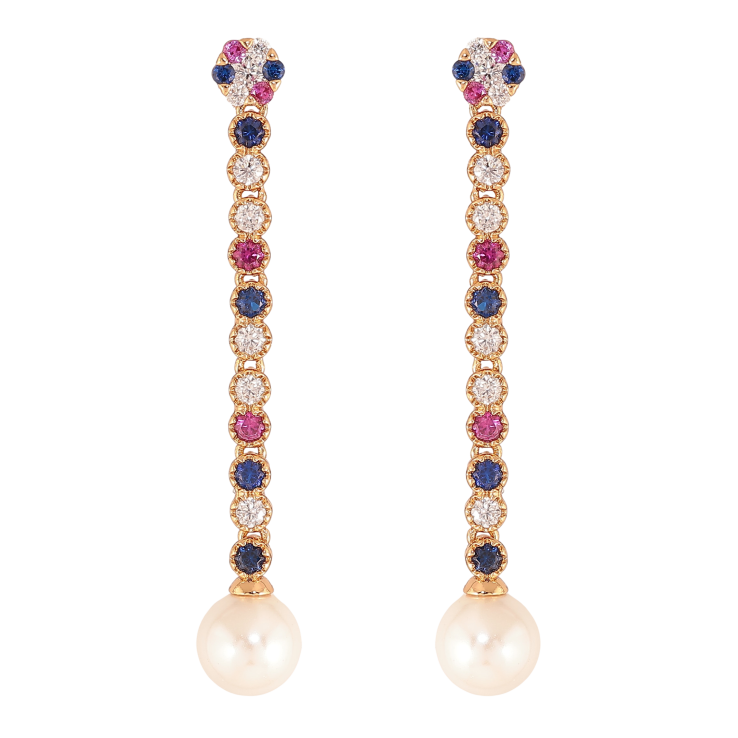 Серьги Xuping цвет Позолота 18К пусеты "Подвески с разноцветными кристаллами и жемчужинами" фото №13