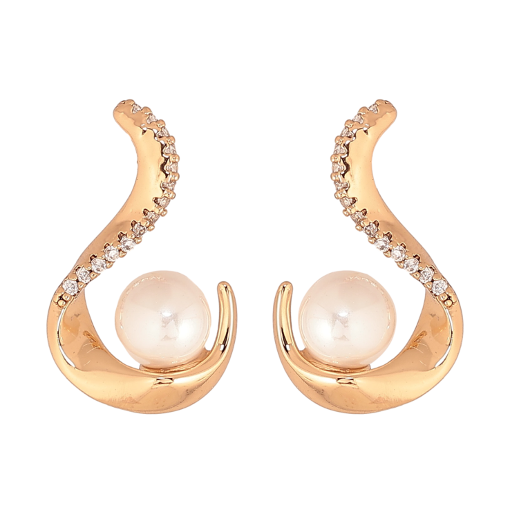 Серьги Xuping цвет Позолота 18К пусеты "Декоративный узор с жемчужинами" фото №24