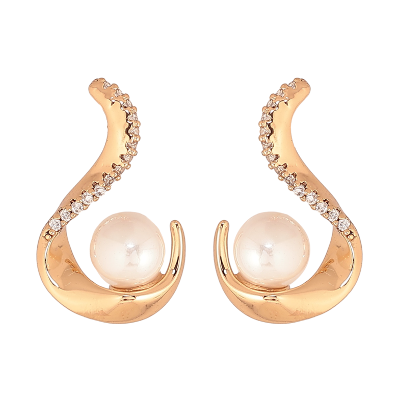 Серьги Xuping цвет Позолота 18К пусеты "Декоративный узор с жемчужинами" фото №1