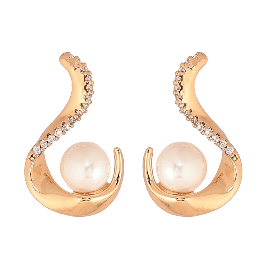 Сережки Xuping колір Позолота 18К пусети "Декоративний візерунок з перлинами" фото №1