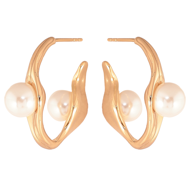 Сережки Xuping колір Позолота 18К пусети "Дуги з перлинами" фото №13