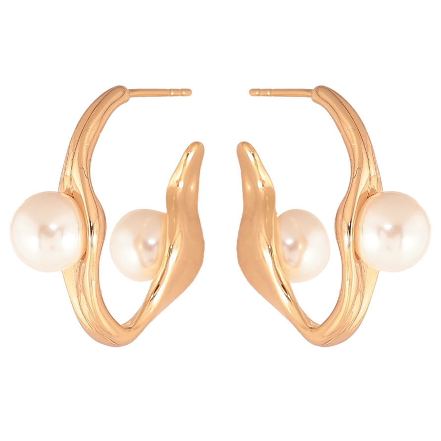 Сережки Xuping колір Позолота 18К пусети "Дуги з перлинами" фото №1