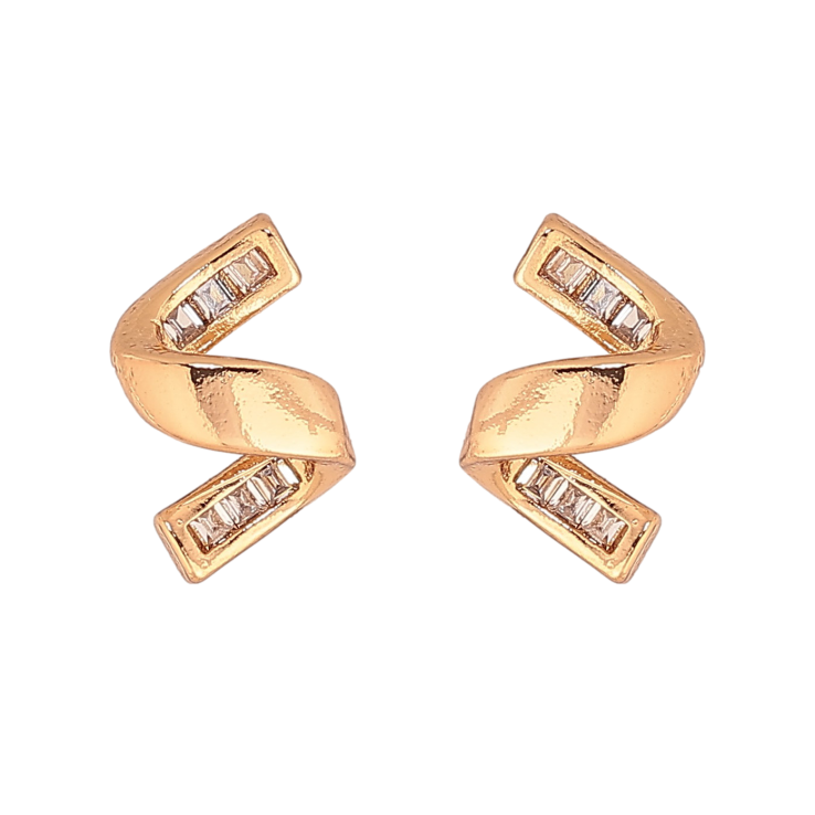 Серьги Xuping цвет Позолота 18К пусеты "Завитки с кристаллами" фото №24