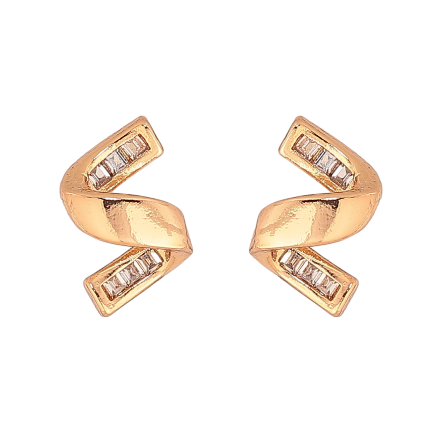 Серьги Xuping цвет Позолота 18К пусеты "Завитки с кристаллами" фото №1