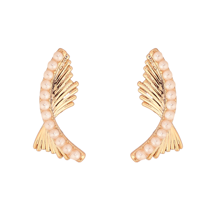 Серьги Xuping цвет Позолота 18К пусеты "Декоративный узор с жемчужинками" фото №8