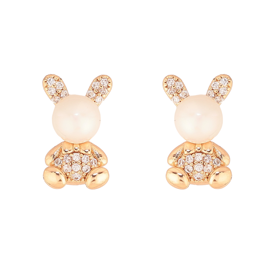 Сережки Xuping колір Позолота 18К пусети "Перлинні зайчики" фото №1 Сережки Xuping колір Позолота 18К пусети "Перлинні зайчики" фото №1