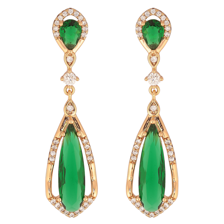 Сережки Xuping колір Позолота 18К пусети "Підвіски із зеленими кристалами" фото №24