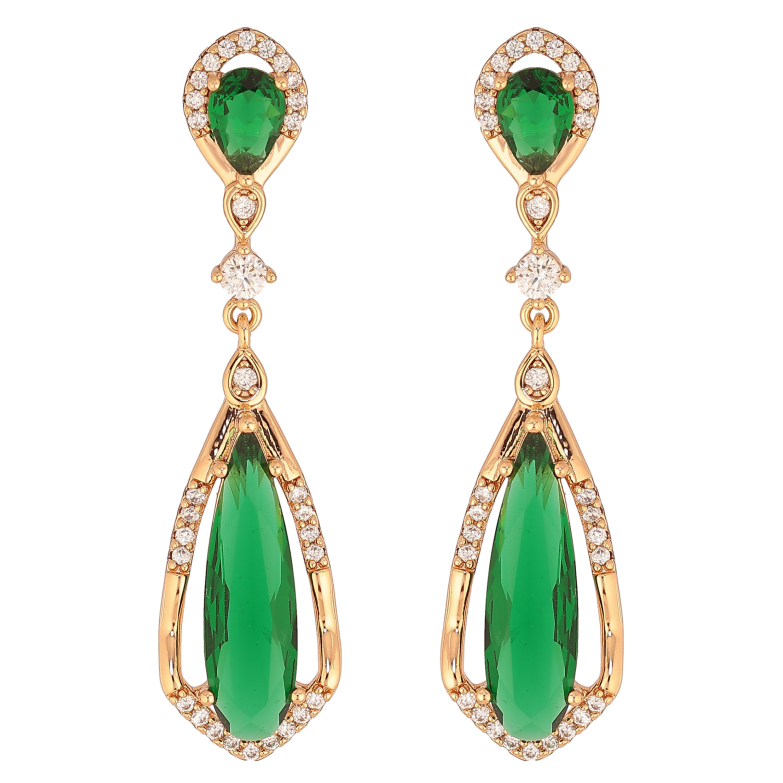 Серьги Xuping цвет Позолота 18К пусеты "Подвески с зелеными кристаллами" фото №1