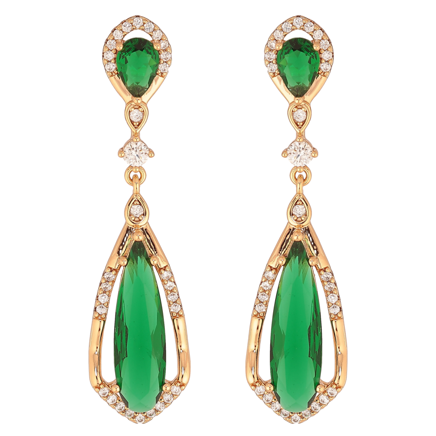 Сережки Xuping колір Позолота 18К пусети "Підвіски із зеленими кристалами" фото №1