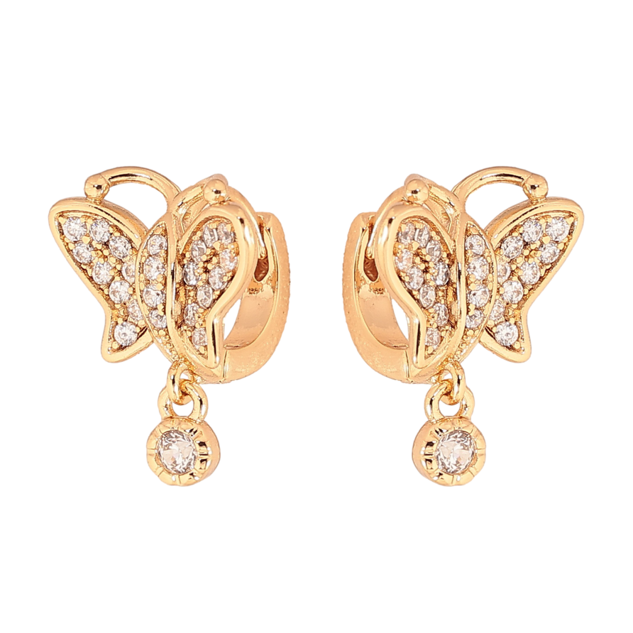 Серьги Xuping цвет Позолота 18К подвески на колечках "Бабочки с кристаллами" фото №1