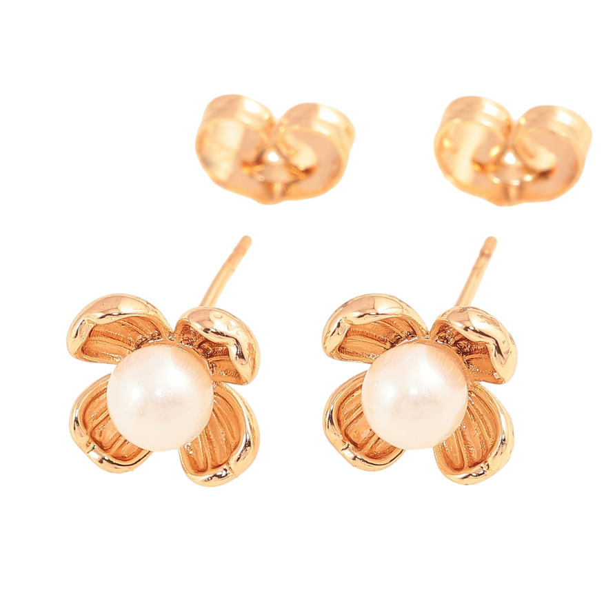 Серьги Xuping цвет Позолота 18К пусеты "Цветочки с жемчужинами" фото №1 Серьги Xuping цвет Позолота 18К пусеты "Цветочки с жемчужинами" фото №1