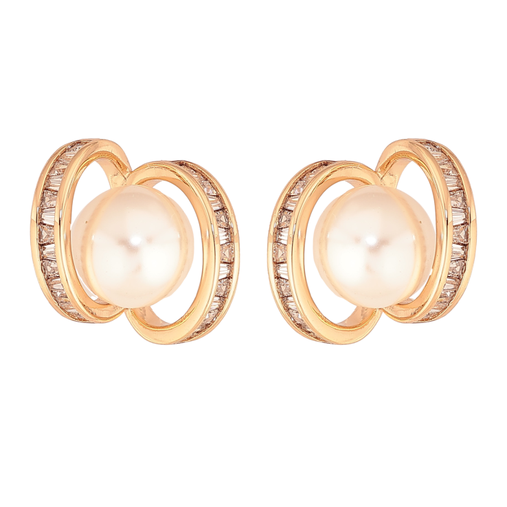 Серьги Xuping цвет Позолота 18К пусеты "Узор с жемчужиной" фото №3