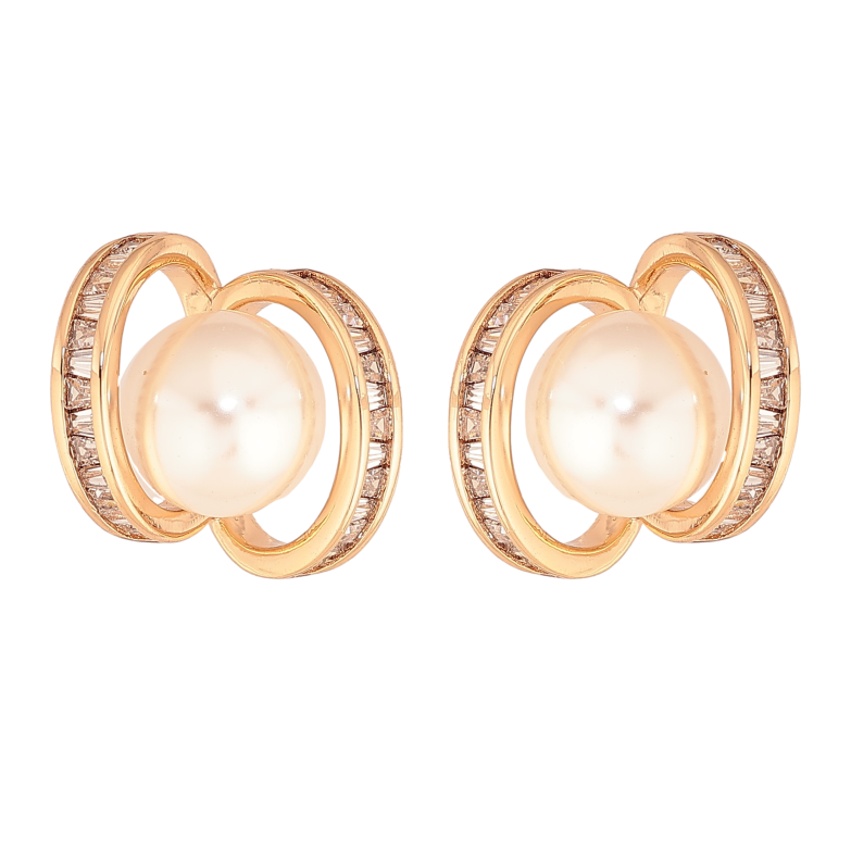 Сережки Xuping колір Позолота 18К пусети "Візерунок з перлиною" фото №1