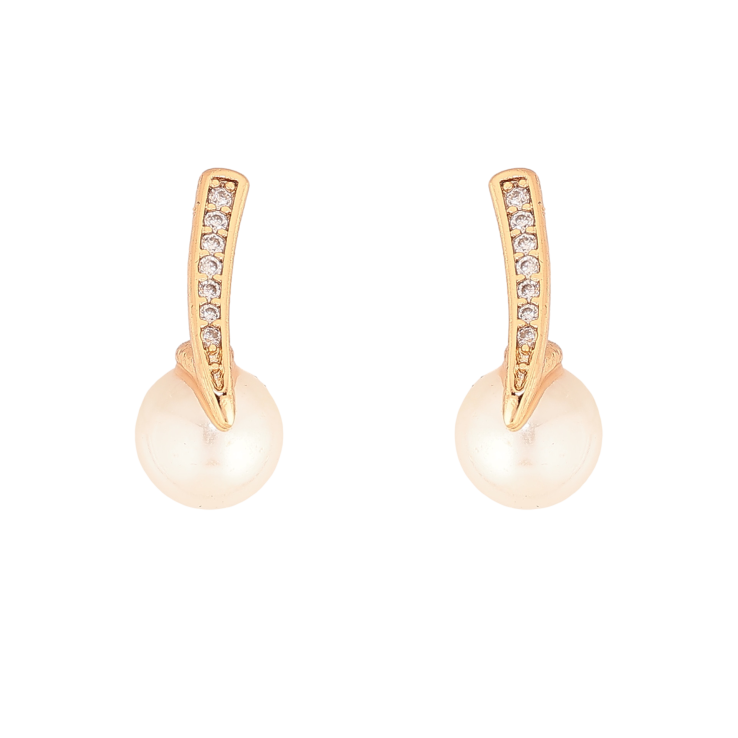 Сережки Xuping колір Позолота 18К пусети "Перлини з кришталевими доріжками" фото №10 Сережки Xuping колір Позолота 18К пусети "Перлини з кришталевими доріжками" фото №10