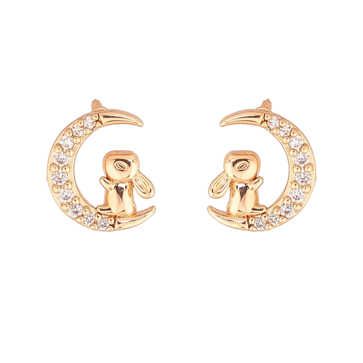 Сережки Xuping колір Позолота 18К пусети "Зайчик на місяці" фото №22 Сережки Xuping колір Позолота 18К пусети "Зайчик на місяці" фото №22