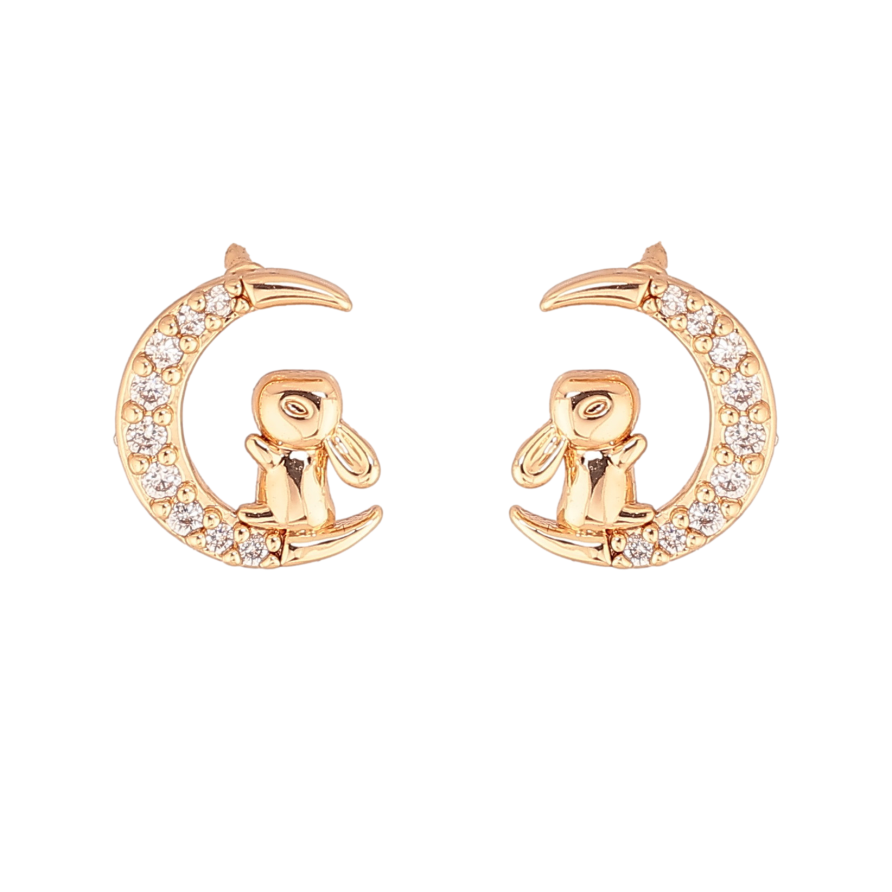 Сережки Xuping колір Позолота 18К пусети "Зайчик на місяці" фото №1