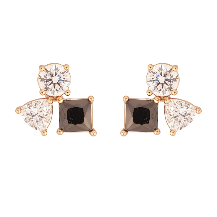 Серьги Xuping цвет Позолота 18К пусеты "Черно-белые кристаллы" фото №25