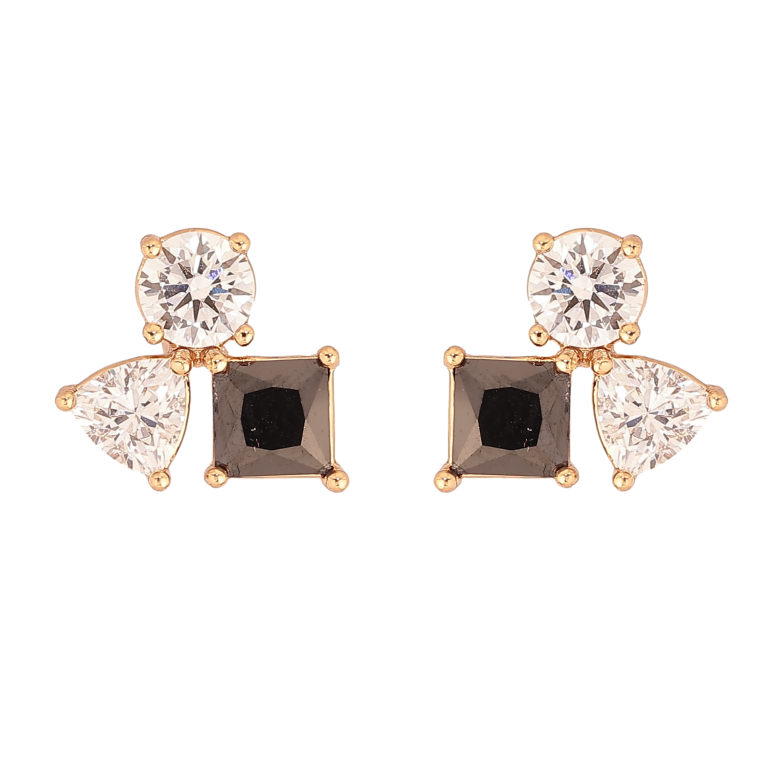 Серьги Xuping цвет Позолота 18К пусеты "Черно-белые кристаллы" фото №10