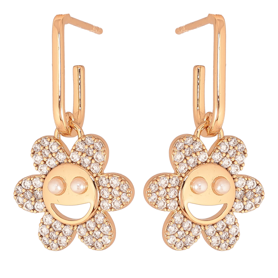 Серьги Xuping цвет Позолота 18К пусеты "Ромашки с инкрустацией кристаллами" фото №1