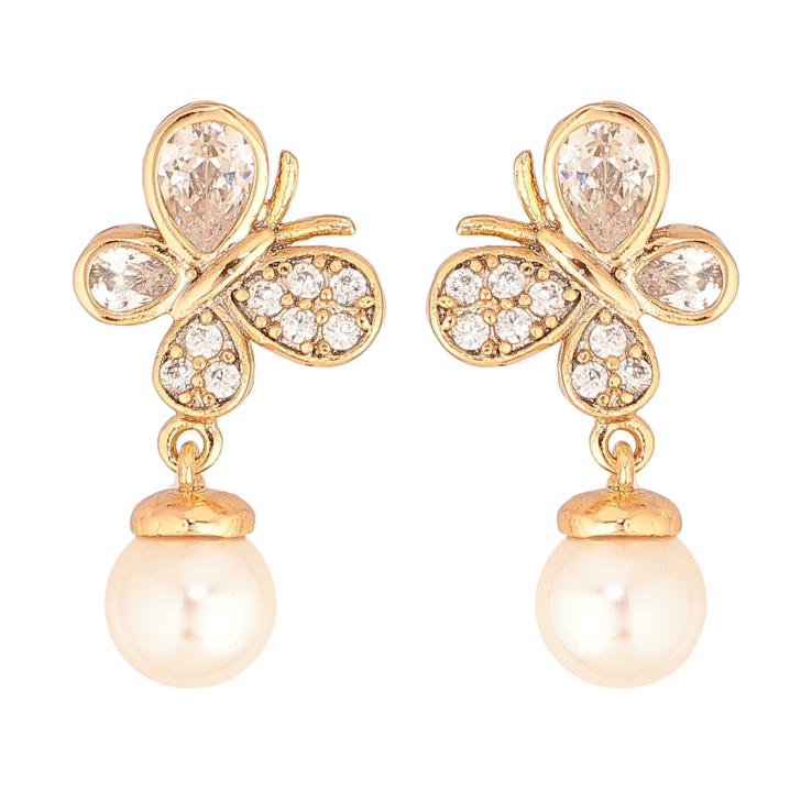 Серьги Xuping цвет Позолота 18К пусеты "Бабочки с жемчужными подвесками" фото №6 Серьги Xuping цвет Позолота 18К пусеты "Бабочки с жемчужными подвесками" фото №6