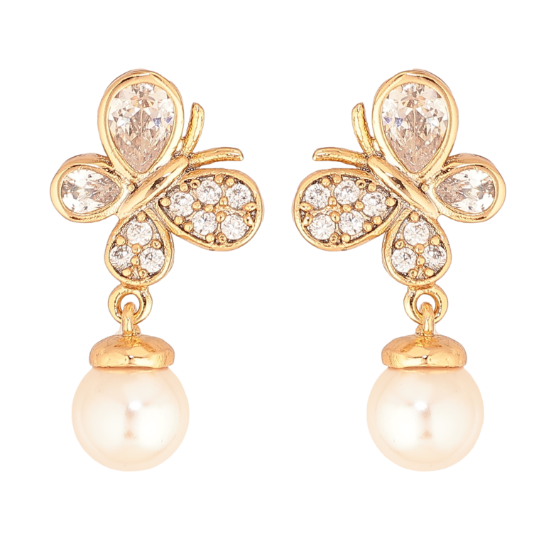 Серьги Xuping цвет Позолота 18К пусеты "Бабочки с жемчужными подвесками" фото №1