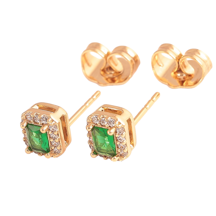 Серьги Xuping цвет Позолота 18К пусеты "Зеленые кристаллы в обрамлении" фото №21