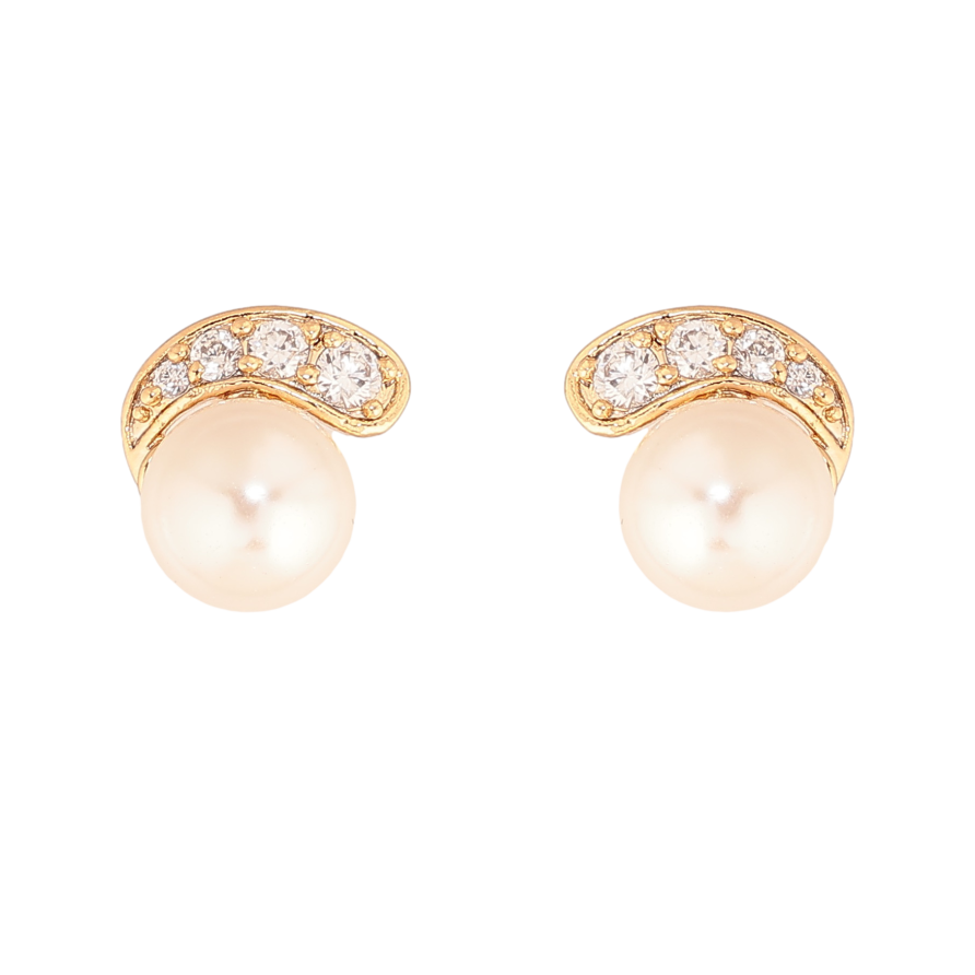 Серьги Xuping цвет Позолота 18К пусеты "Узор с жемчужинами и кристаллами" фото №1