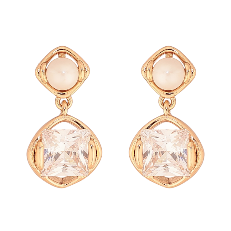 Серьги Xuping цвет Позолота 18К пусеты "Кристальные подвески с жемчужинами" фото №21