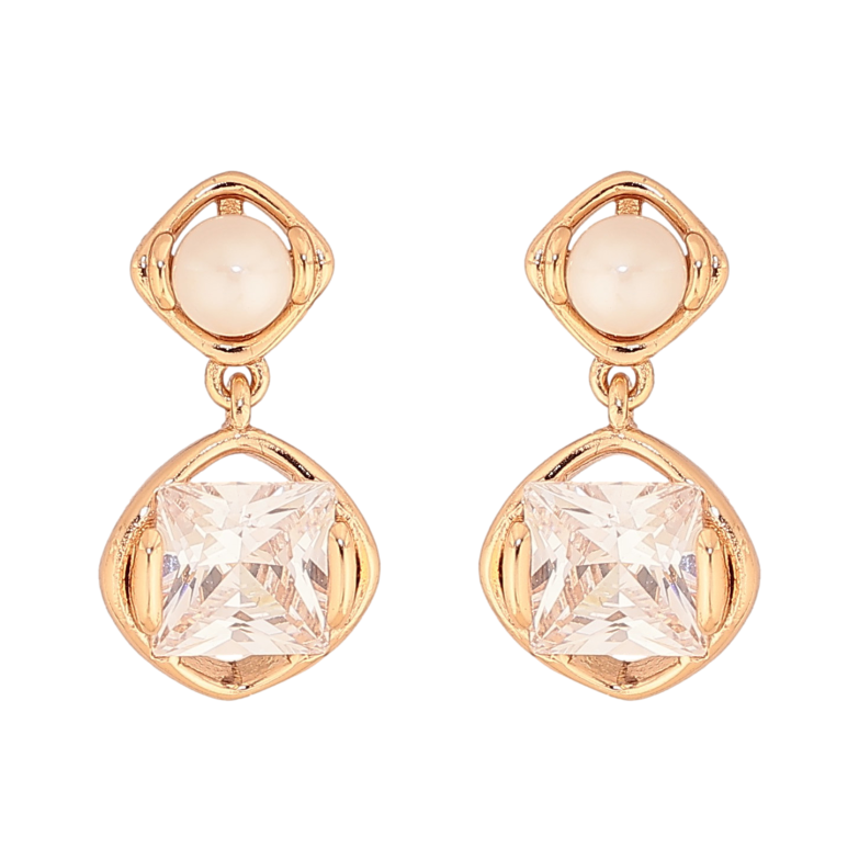 Сережки Xuping колір Позолота 18К пусети "Кристальні підвіски з перлинами" фото №1