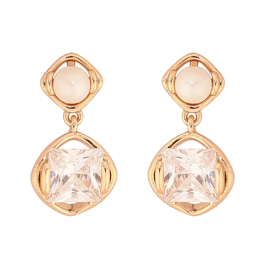 Серьги Xuping цвет Позолота 18К пусеты "Кристальные подвески с жемчужинами" фото №1