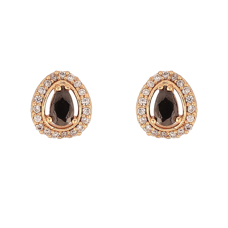 Сережки Xuping колір Позолота 18К пусети "Крапельки з чорними кристалами" фото №2