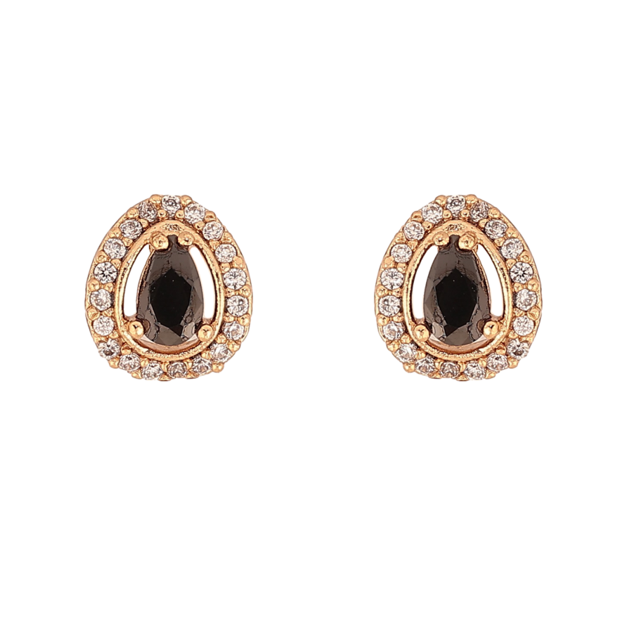 Серьги Xuping цвет Позолота 18К пусеты "Капельки с черными кристаллами" фото №1