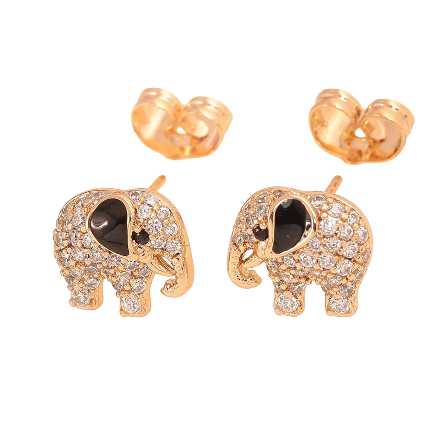 Сережки Xuping колір Позолота 18К пусети "Слоники з інкрустацією кристалами" фото №1