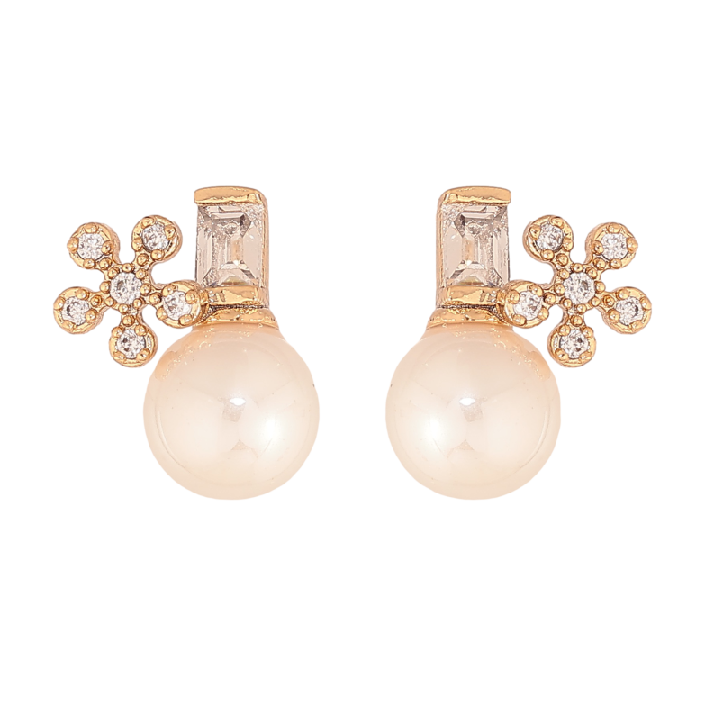 Серьги Xuping цвет Позолота 18К пусеты "Жемчужины с кристальными цветочками" фото №1