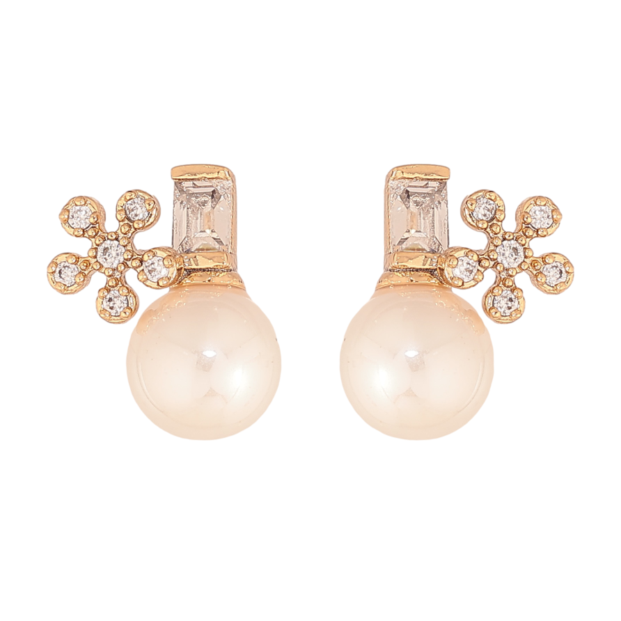 Серьги Xuping цвет Позолота 18К пусеты "Жемчужины с кристальными цветочками" фото №1