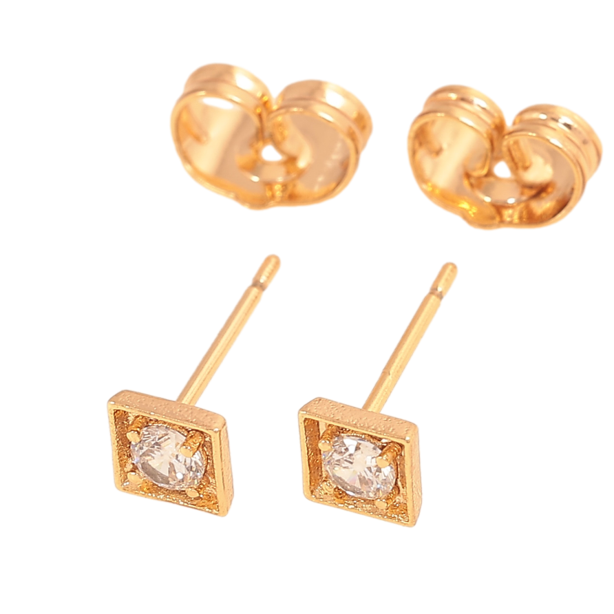 Серьги Xuping цвет Позолота 18К пусеты "Квадраты с кристаллами" 5х5мм фото №1
