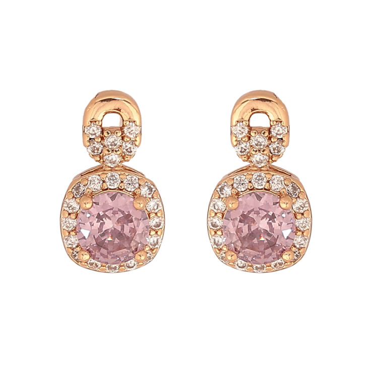 Серьги Xuping цвет Позолота 18К пусеты "Узор с сиреневыми кристаллами" фото №15